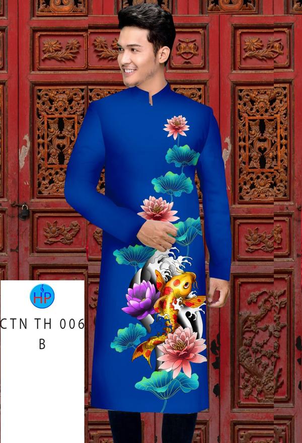 Vải Áo Dài Nam Hoa Sen Và Cá Chép AD CTNTH006 2